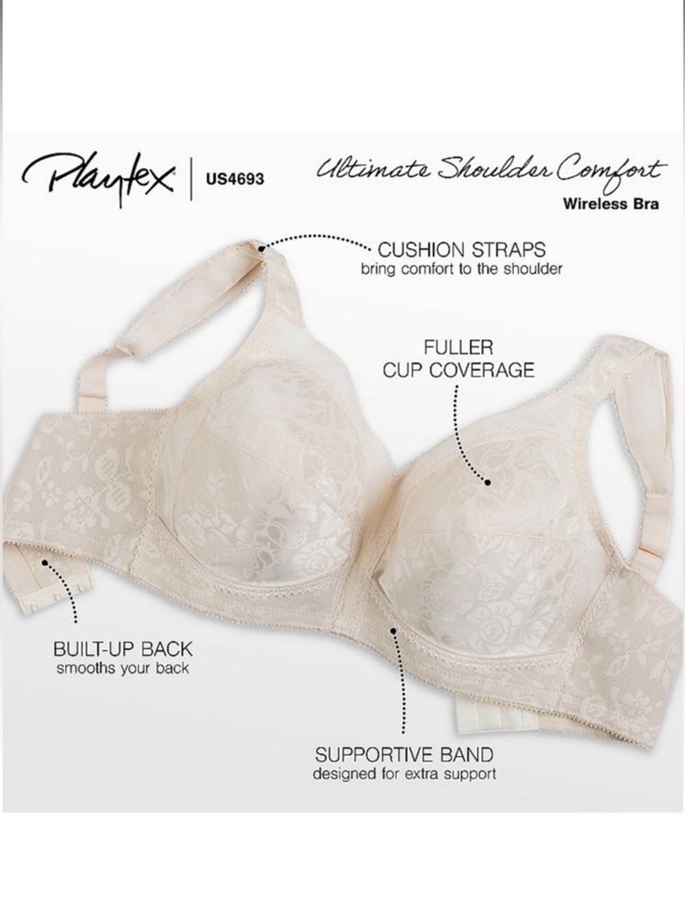 playtex 18 hour ultimate shoulder comfort bra 4693 natural beige 42G 40D - Picture 3 of 5